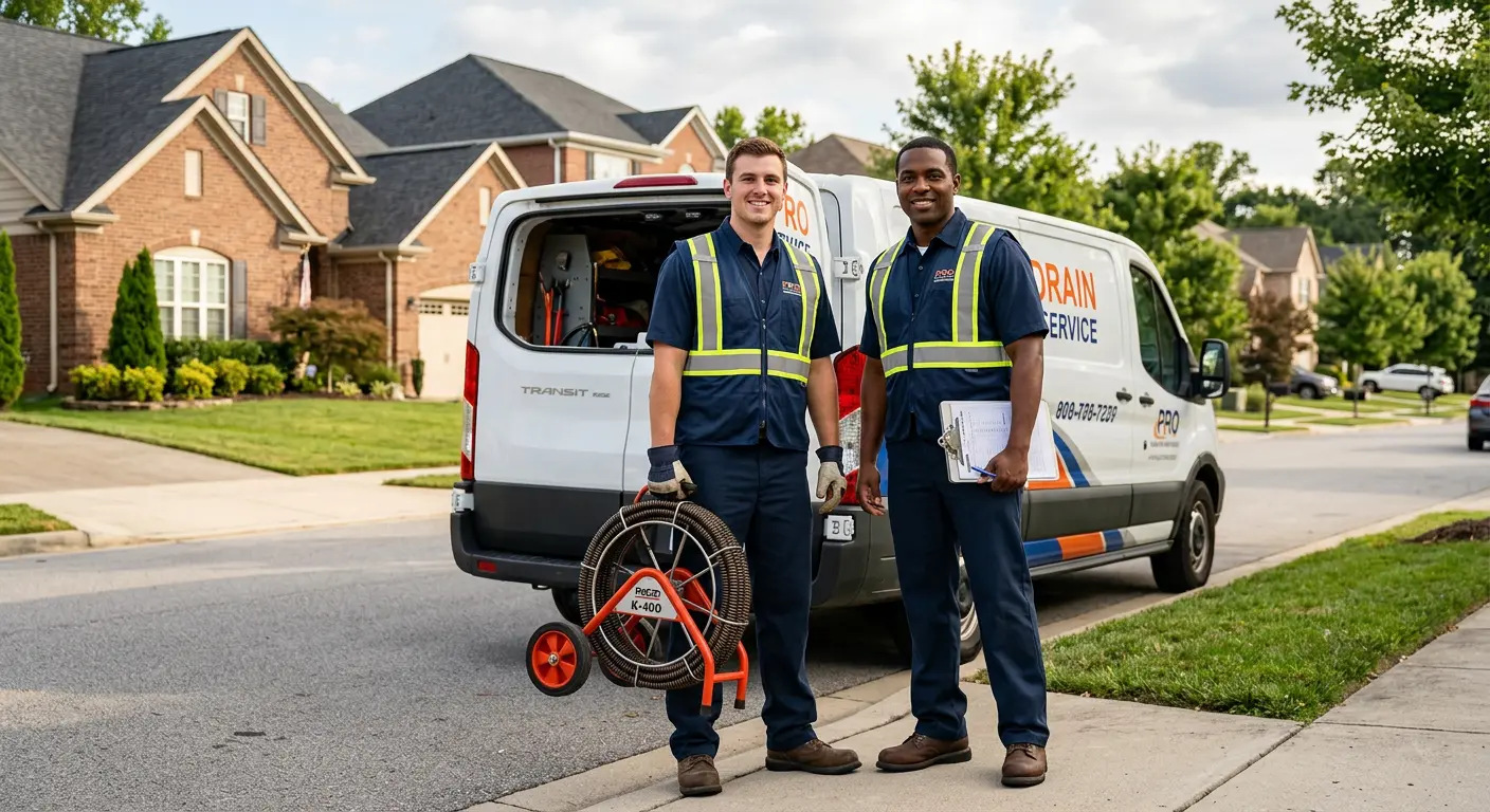 Sewer and drain service team with equipment ready for work in Rainbow Springs