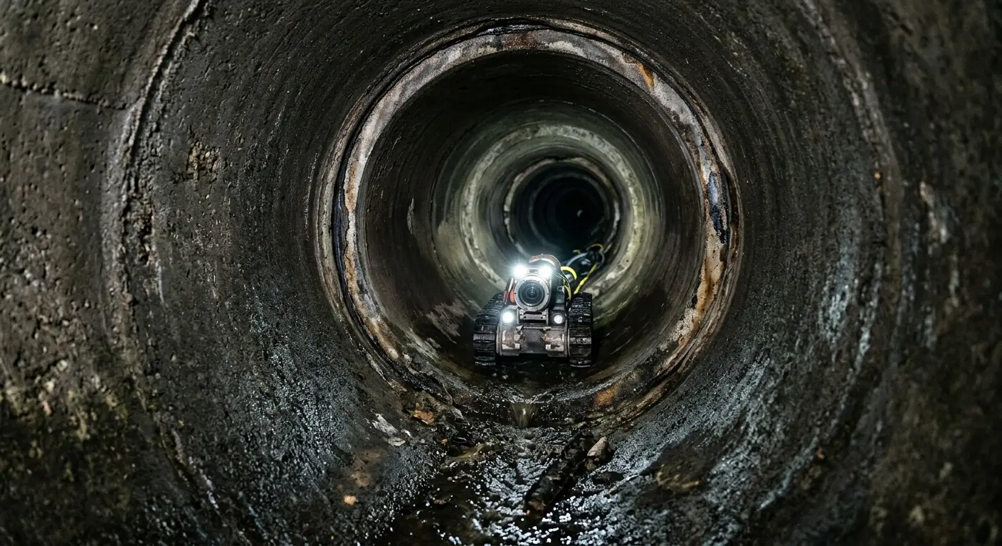 Robotic sewer camera inspecting pipe interior for Sewer Line Cleaning in Rainbow Springs