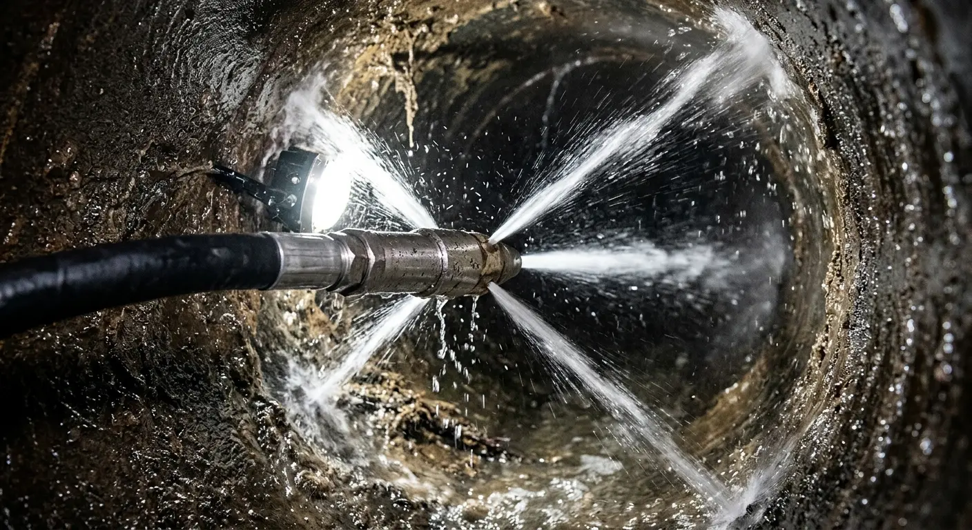High-pressure hydro jetting nozzle cleaning sewer pipe for Storm Drain Cleaning in Rainbow Springs