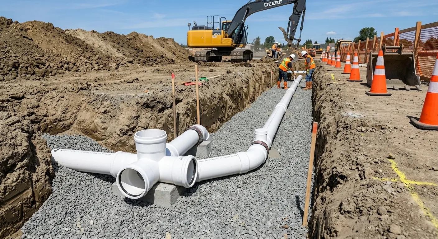 New PVC sewer pipe installation in open trench for Grease Trap Cleaning in Rainbow Springs